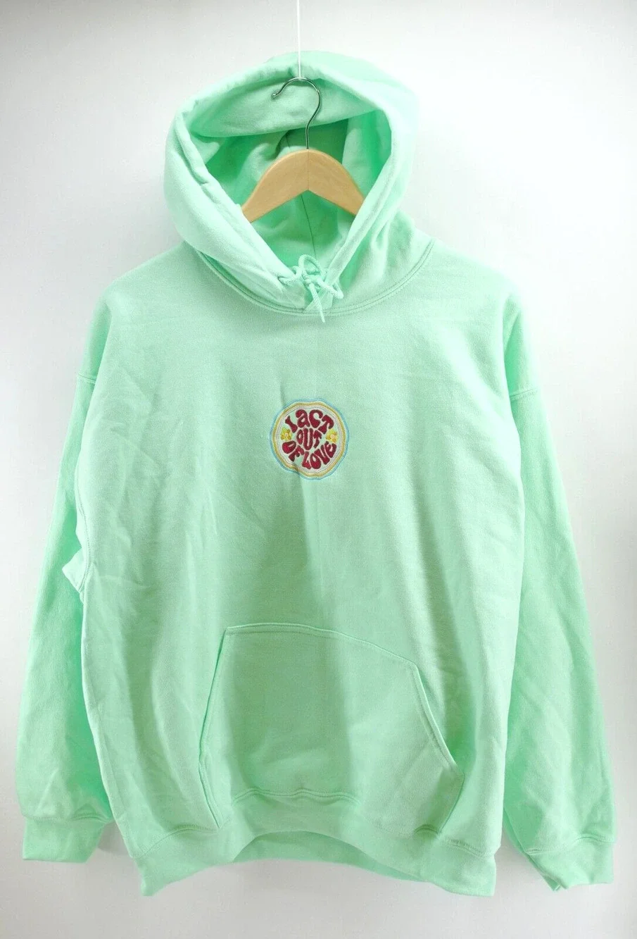 Custom Embroidery Hoodie L Love Embroidered Front and Back Custom Large Lime